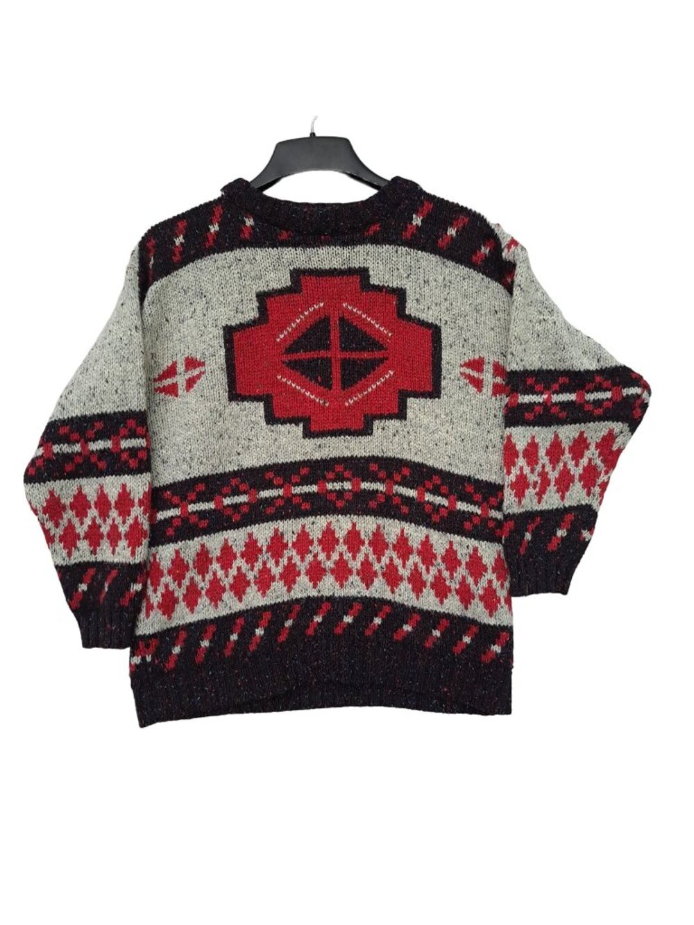Kristen Small Red Black Aztec Knit Pullover Vintage Sweater Retro Style